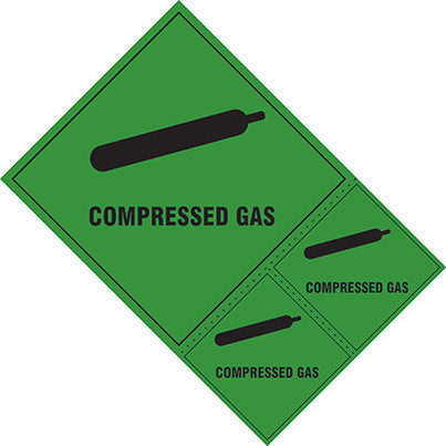 Self-Adhesive Vinyl "Compressed Gas" Dangerous Goods Label (Pack of 3)