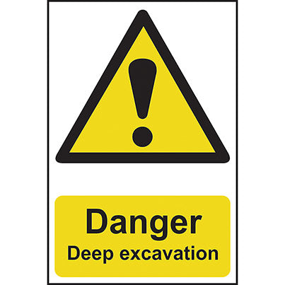 Self-Adhesive PVC "Danger Deep Excavations" Sign 400mm x 600mm