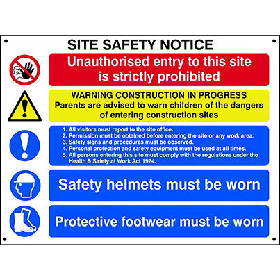 Foamex Construction Site Safety Notice Sign 600mm x 800mm