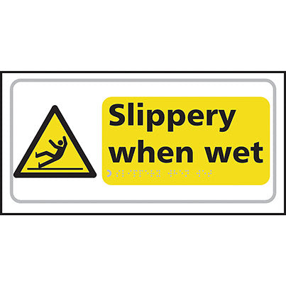 Taktyle Self-Adhesive "Slippery When Wet" Braille Sign 300mm x 150mm