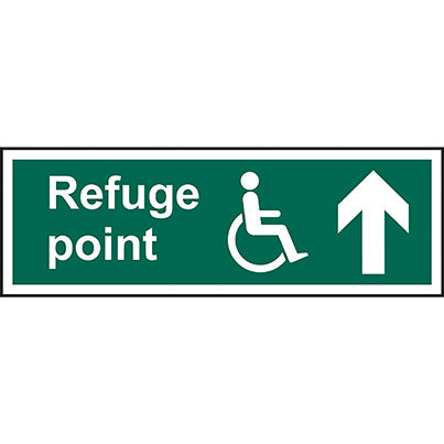 Self-Adhesive Vinyl Disabled "Refuge Point" Up Arrow Sign 300mm x 100mm