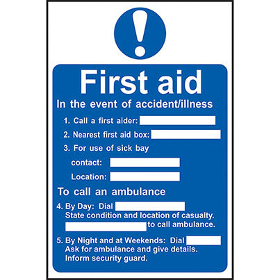 Self-Adhesive Vinyl First Aid Procedure Sign 200mm x 300mm