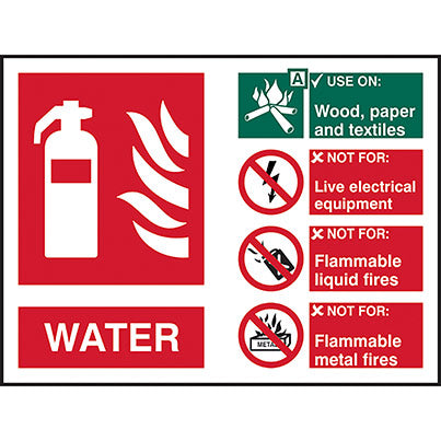 PVC Water Fire Extinguisher Information Sign 200mm x 150mm
