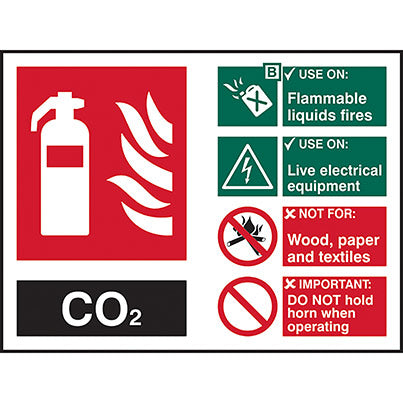 Self-Adhesive Vinyl CO2 Fire Extinguisher Information Sign 200mm x 150mm