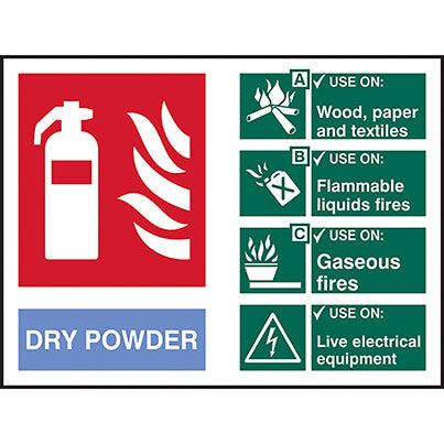 Self-Adhesive Vinyl Dry Powder Fire Extinguisher Sign 200mm x 150mm
