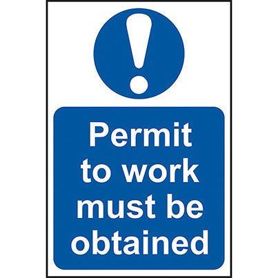 Self-Adhesive PVC "Permit to Work Must Be Obtained" Sign 400mm x 600mm