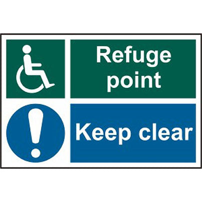 Self-Adhesive Disabled "Refuge Point/Keep Clear" Sign 300mm x 200mm