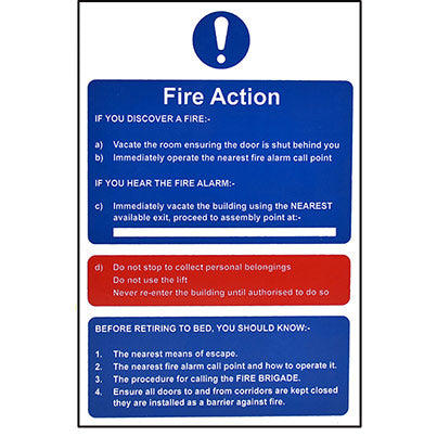 PVC Fire Action Safety Sign 200mm x 300mm