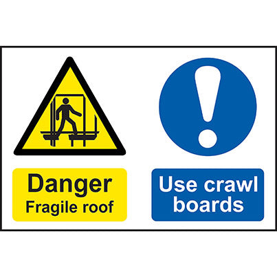PVC "Danger Fragile Roof/Use Crawl Boards" Sign 600mm x 400mm