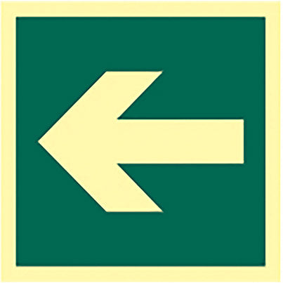 Self-Adhesive Vinyl Photoluminescent Fire Exit Arrow Sign 150mm x 150mm