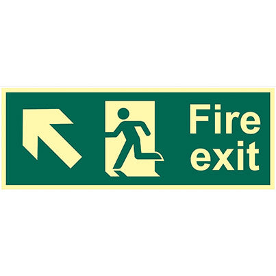 Self-Adhesive Vinyl Photoluminescent Fire Exit Up/Left Sign 400mm x 150mm