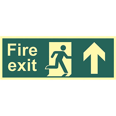 Vinyl Photoluminescent "Fire Exit" Up Running Man/Arrow Sign 400mm x 150mm
