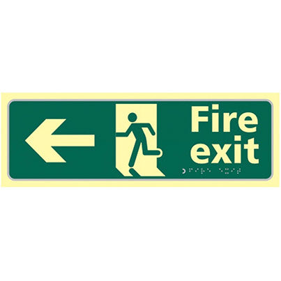 Self-Adhesive Vinyl Photoluminescent "Fire Exit" Left Sign 300mm x 200mm
