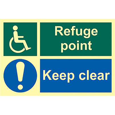 Vinyl Photoluminescent Disabled "Refuge.../Keep Clear" Sign 300mm x 200mm