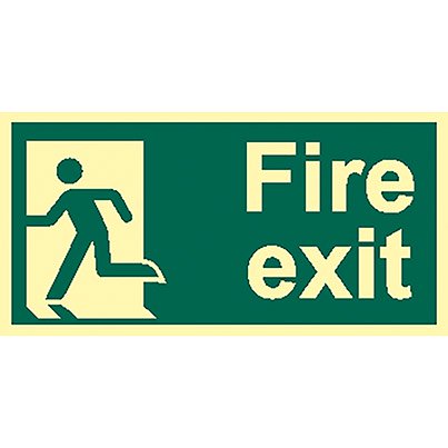 Self-Adhesive Photoluminescent "Fire Exit" Left Running Man Sign 150mm x 150mm