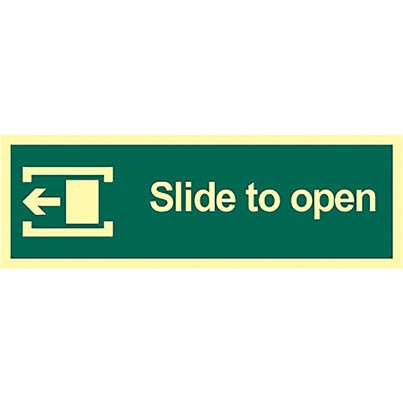 Self-Adhesive Vinyl Photoluminescent "Slide to Open" Left Sign 300mm x 100mm