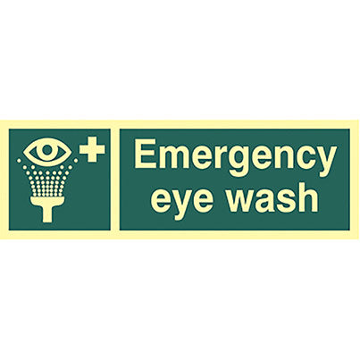 Self-Adhesive Vinyl Photoluminescent "Emergency Eyewash" Sign 300mm x 100mm
