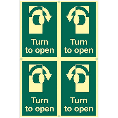 Vinyl Photoluminescent "Turn To Open" Sign 100mm x 150mm (Pack of 4)