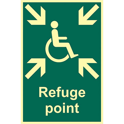 Vinyl Photoluminescent Disabled "Refuge Point" Sign 200mm x 300mm