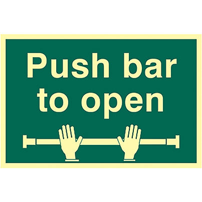 Self-Adhesive Vinyl Photoluminescent "Push Bar To Open" Sign