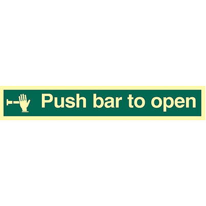 Self-Adhesive Vinyl Photoluminescent "Push Bar To Open" Sign