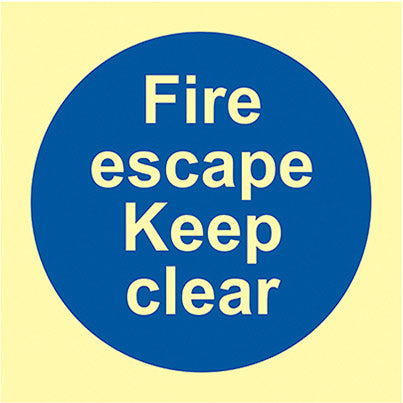 Vinyl Photoluminescent "Fire Escape Keep Clear" Sign 100mm x 100mm