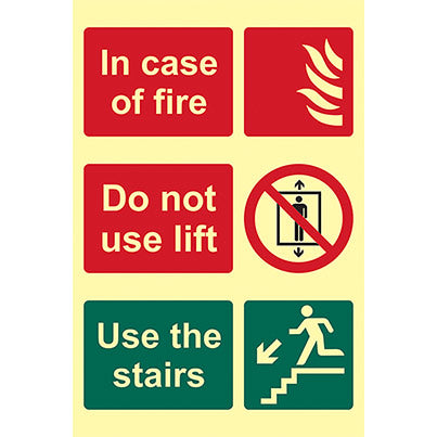 Self-Adhesive Vinyl Photoluminescent Fire Instruction Sign 200mm x 300mm