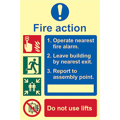 Vinyl Photoluminescent Fire Action Plan Sign 200mm x 300mm