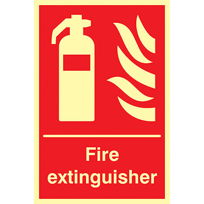Self-Adhesive Vinyl Photoluminescent "Fire Extinguisher" Sign 200mm x 300mm