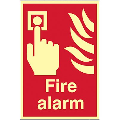 Self-Adhesive Vinyl Photoluminescent "Fire Alarm" Sign 200mm x 300mm