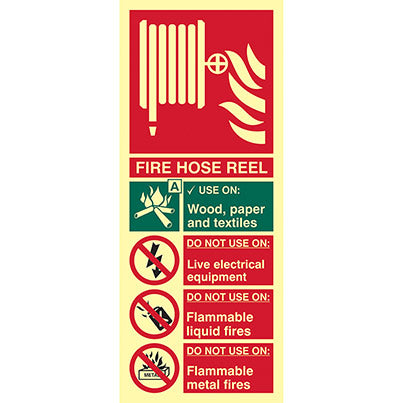 Vinyl Photoluminescent Fire Hose Reel Information Sign 82mm x 202mm