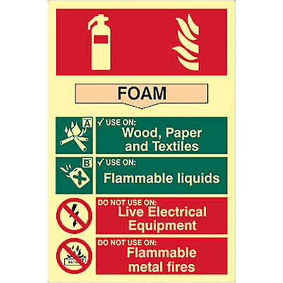 Self-Adhesive Vinyl Photoluminescent Foam Fire Extinguisher Sign 200mm x 300mm