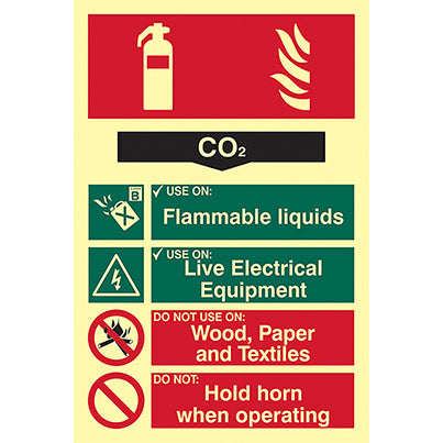 Vinyl Photoluminescent CO2 Extinguisher Sign 200mm x 300mm