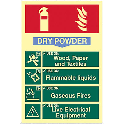 Vinyl Photoluminescent Dry Powder Extinguisher Sign 200mm x 300mm