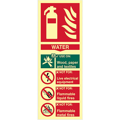 Self-Adhesive Vinyl Photoluminescent Water Extinguisher Sign 75mm x 200mm