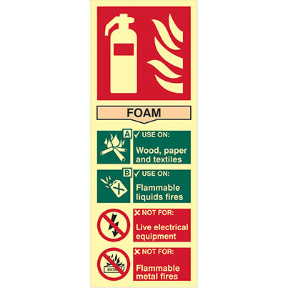 Self-Adhesive Vinyl Photoluminescent Foam Fire Extinguisher Sign