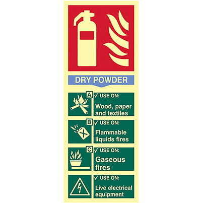 Vinyl Photoluminescent Dry Powder Extinguisher Sign 75mm x 200mm