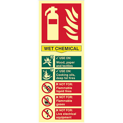 Vinyl Photoluminescent Wet Chemical Extinguisher Sign 75mm x 200mm