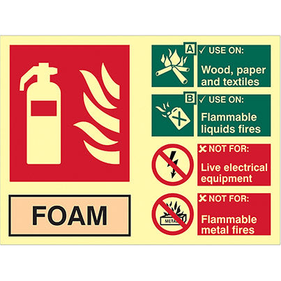 PVC Photoluminescent Foam Fire Extinguisher Sign 200mm x 150mm