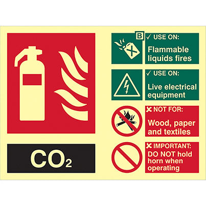 Self-Adhesive Vinyl Photoluminescent CO2 Extinguisher Sign 200mm x 150mm