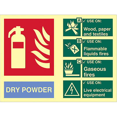 Self-Adhesive Vinyl Photoluminescent Dry Powder Extinguisher Sign 200mm x 150mm