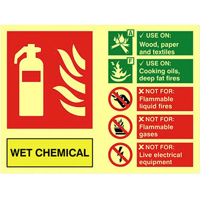 PVC Photoluminescent Wet Chemical Fire Extinguisher Sign 200mm x 150mm