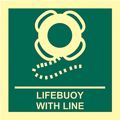 Self-Adhesive Vinyl Photoluminescent "Lifebuoy with Line" Sign 150mm x 150mm