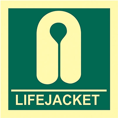 Self-Adhesive PVC Photoluminescent "Life Jacket" Sign 150mm x 150mm
