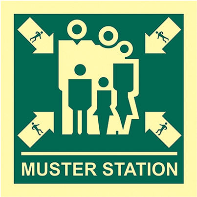 Self-Adhesive Vinyl Photoluminescent "Muster Station" Sign 150mm x 150mm
