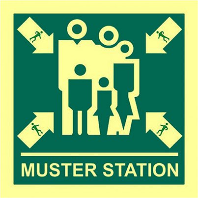 Self-Adhesive PVC Photoluminescent "Muster Station" Sign 150mm x 150mm