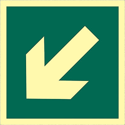 Self-Adhesive Vinyl Photoluminescent Down/Left Arrow Sign 150mm x 150mm