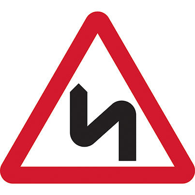 Dibond Triangular Double Bend Ahead Symbol Road Sign with Channel 600mm