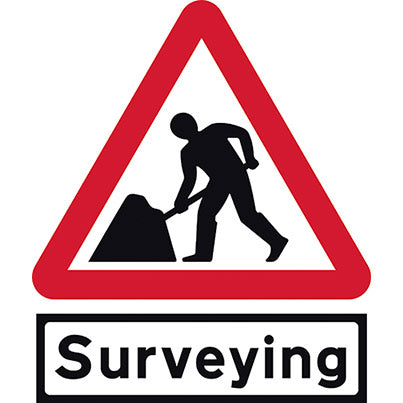 Roll-Up Road Works Sign with "Surveying" Supplementary Plate
