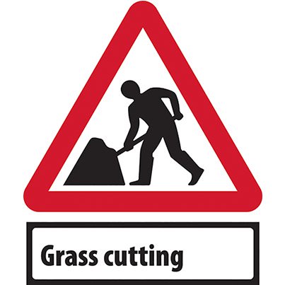 Roll-Up Road Works Sign with "Grass Cutting" Supplementary Plate 750mm